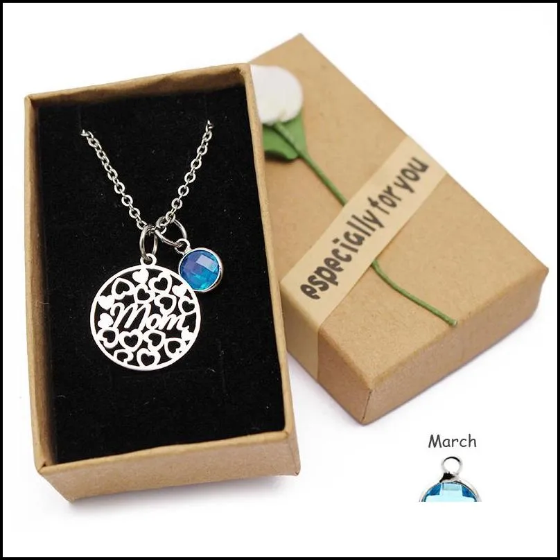 2019 love heart mom necklace crystal birthstone pendant necklace stainless steel chain charm mothers day birthday gifts for mom