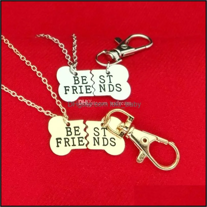 friends dog bone necklace keychain jewelry sets letter silver gold joint kids women necklaces fashion