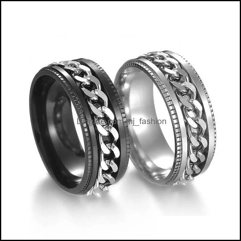 stainless steel spin rotate chain ring relieve pressure gold chains mens rings fashion jewelry