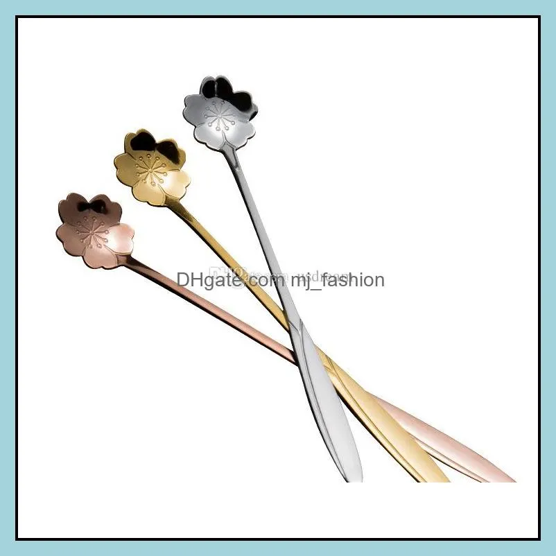 stainless steel flower heart spoons long handle cocktail stirring spoon ice cream coffee home bar flatware tools