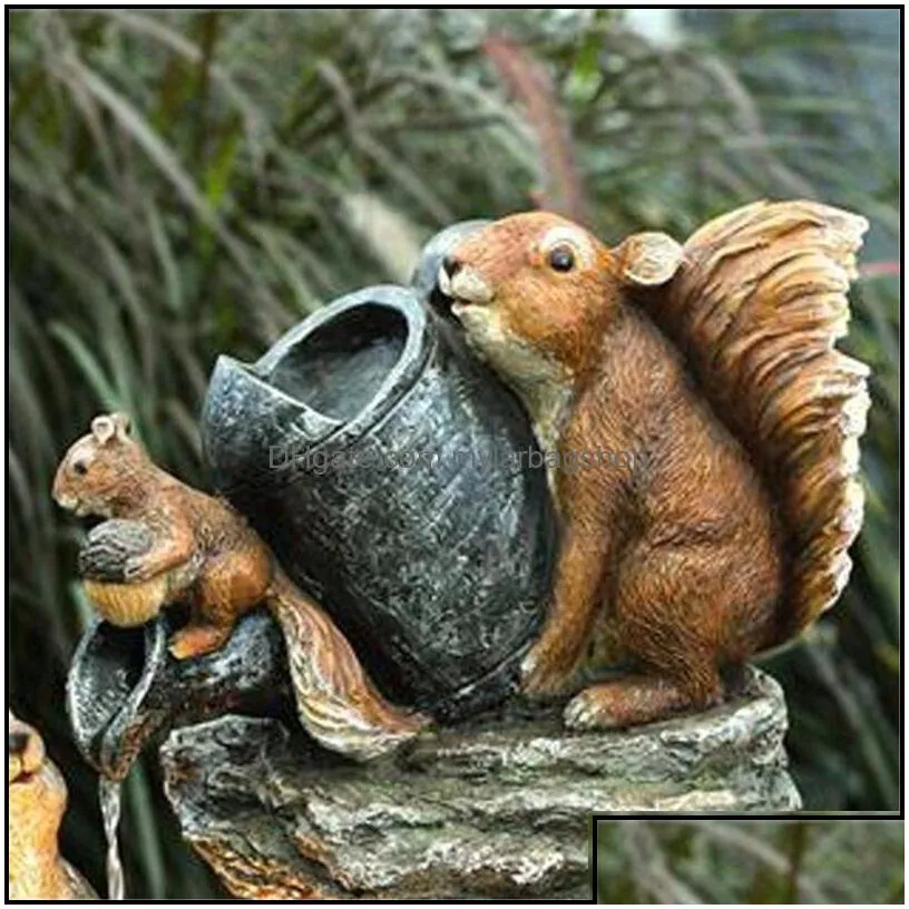 garden decorations patio lawn home solar power resin patio fountain design with led light squirrel decoration outdoor banana simation