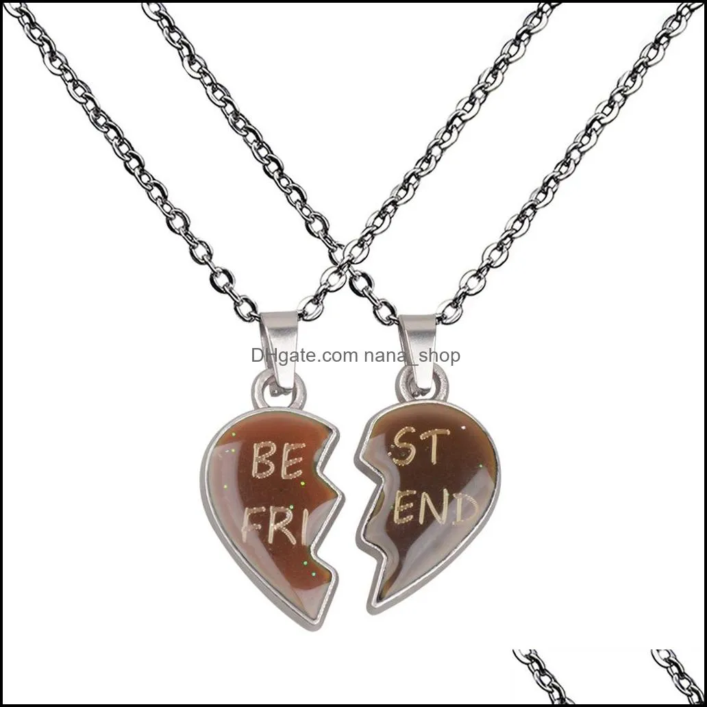 friend broken heart pendant necklace color changing temperature sensing necklaces women children fashion jewelry