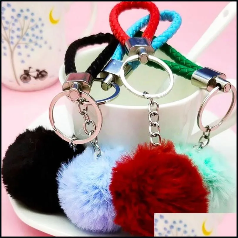 braided rope keychain colorful hairball key ring pendant festive vacation fashion accessories backpack decorative gift