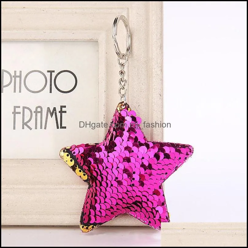 fish scale sequin star keychain key ring holders bag hang women kids fashion jewelry gift
