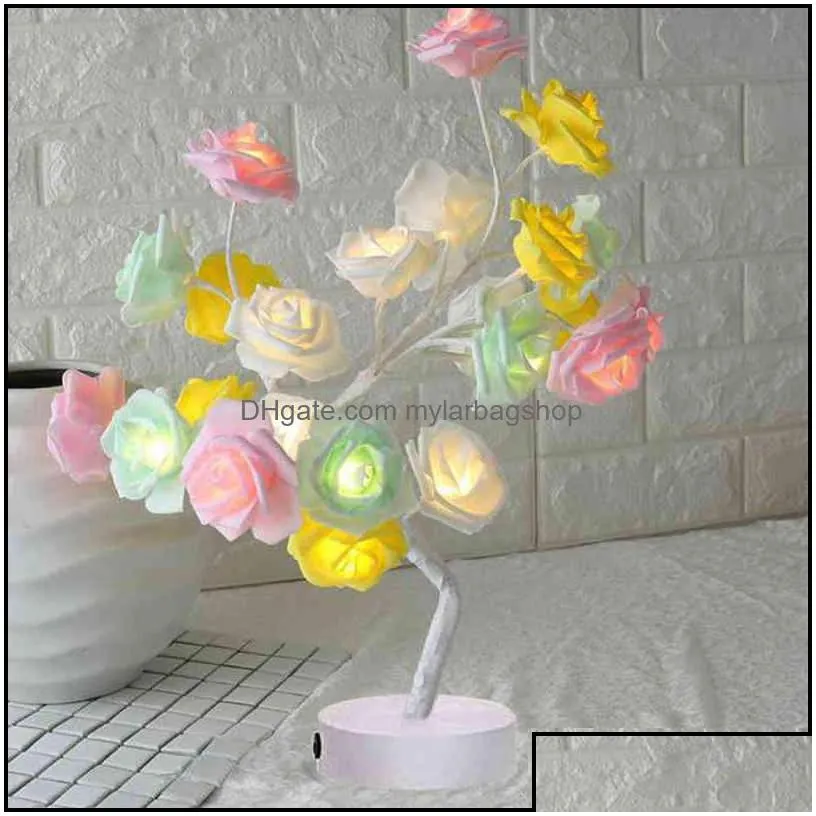 christmas decorations festive party supplies home garden led table lamp rose flower tree usb night lights decoration gift for kids room