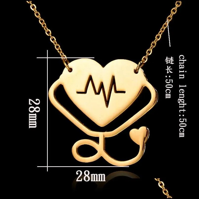 fashion medical stethoscope necklace stainless steel i love you heart stethoscope necklace jewelry for nurse doctor jewelry gift