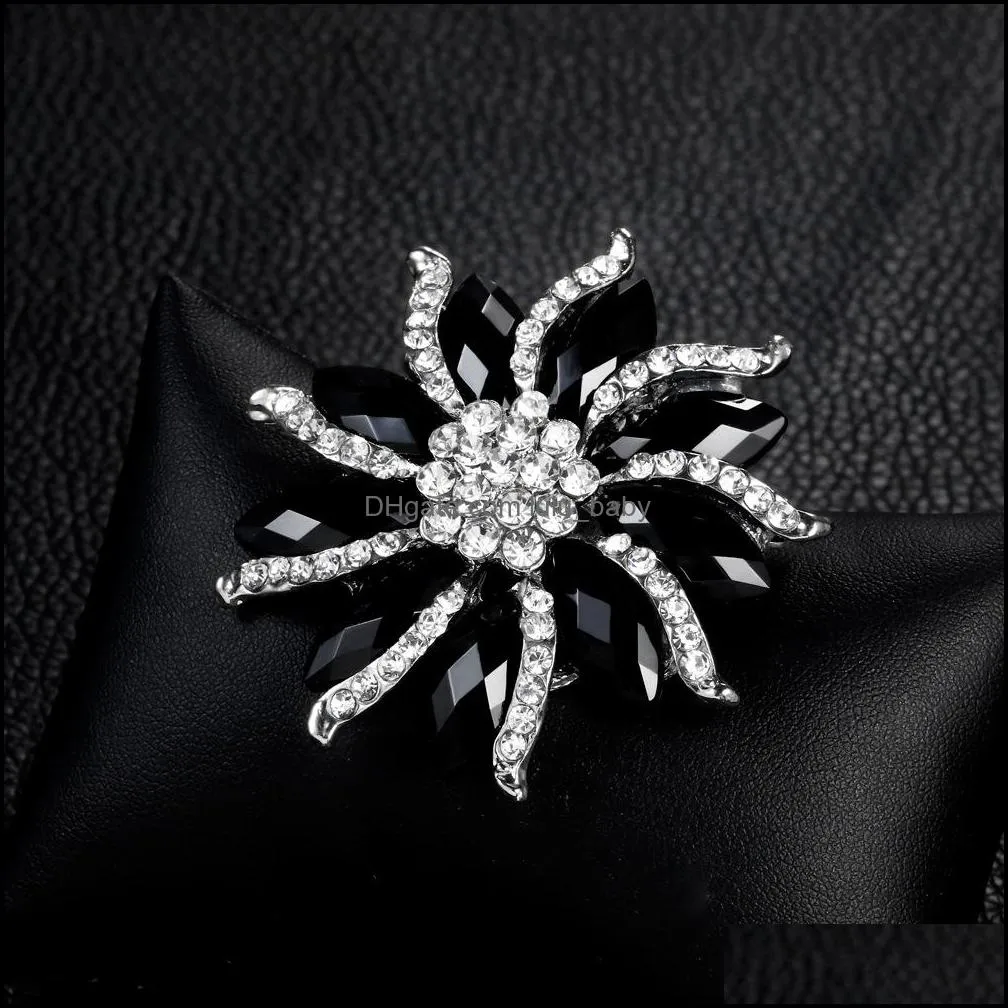 black flower brooch crystal wedding bouquet brooch pins women dress suits brooches fashion jewelry gift