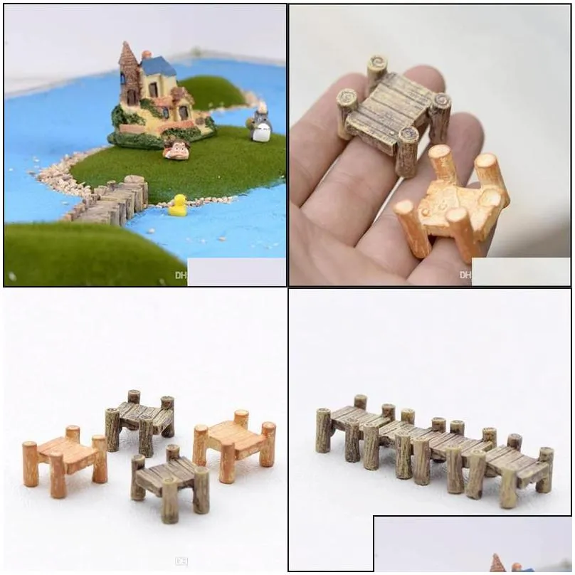 arts and crafts 3pcs/set wooden bridge miniatures fairy figurines resin bonsai micro landscape diy crafts garden decoration drop del