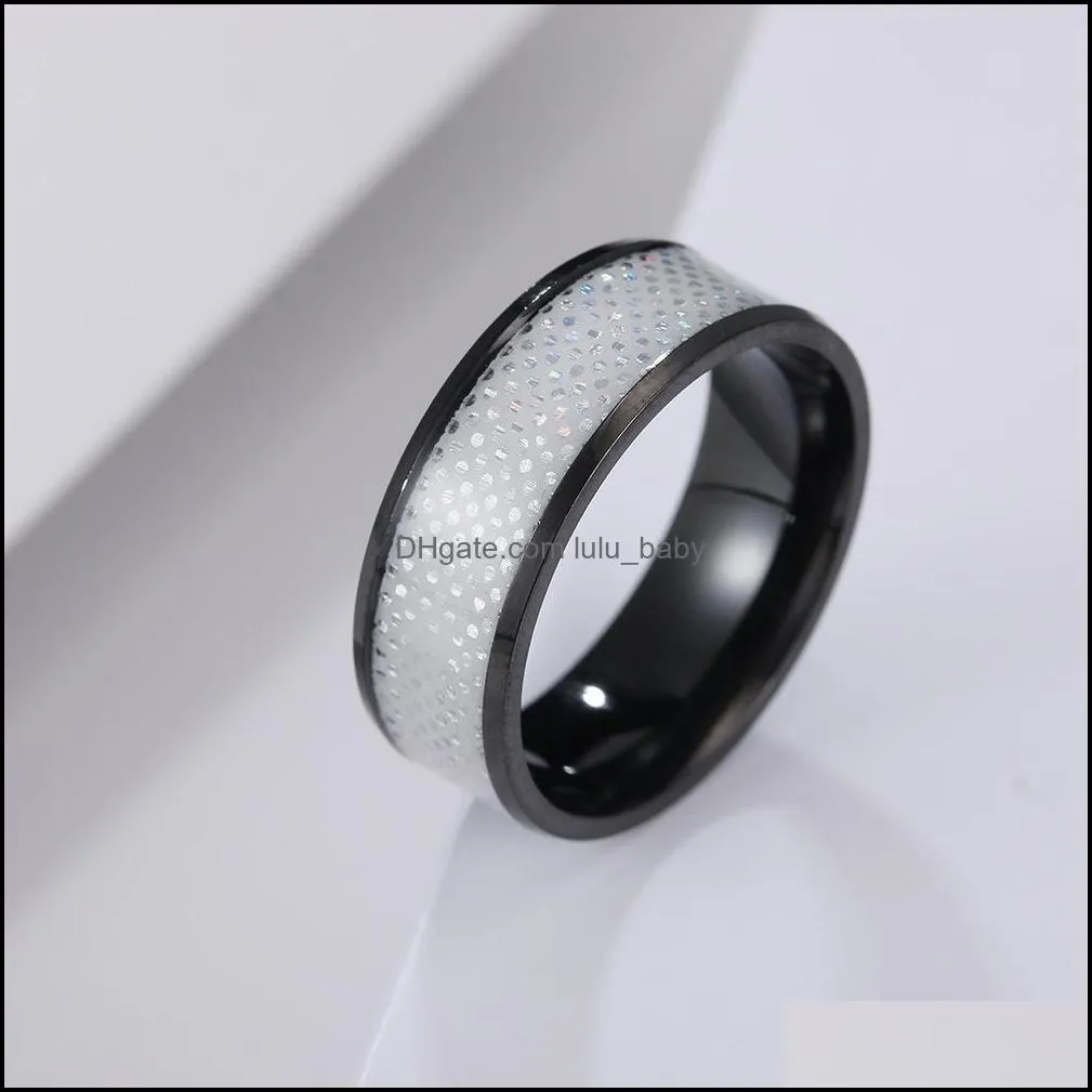 stainless steel shiny spot ring bands contrast color black rings for women men fashion jewelry