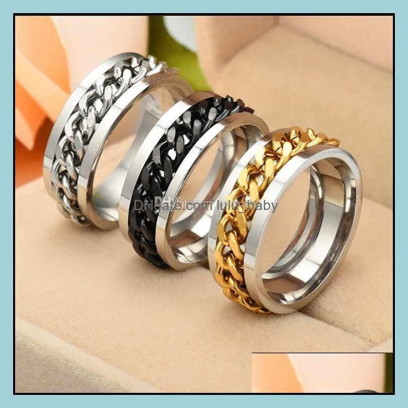 stainless steel removable spin ring band rings rotatable gold chains mens fashion jewelry