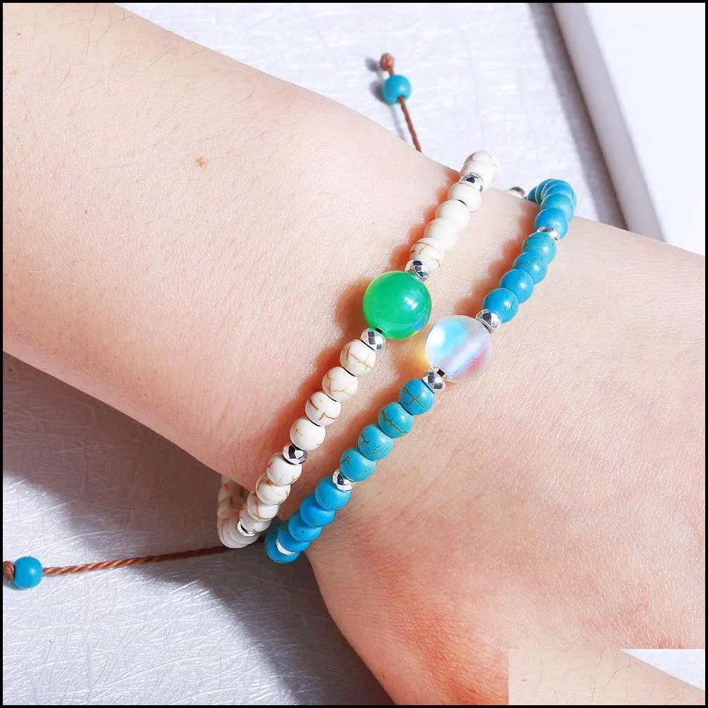new fashion 4mm turquoise beads women bracelets friendship bohemia style woven bracelet with moonstone bead love lucky jewelry diy