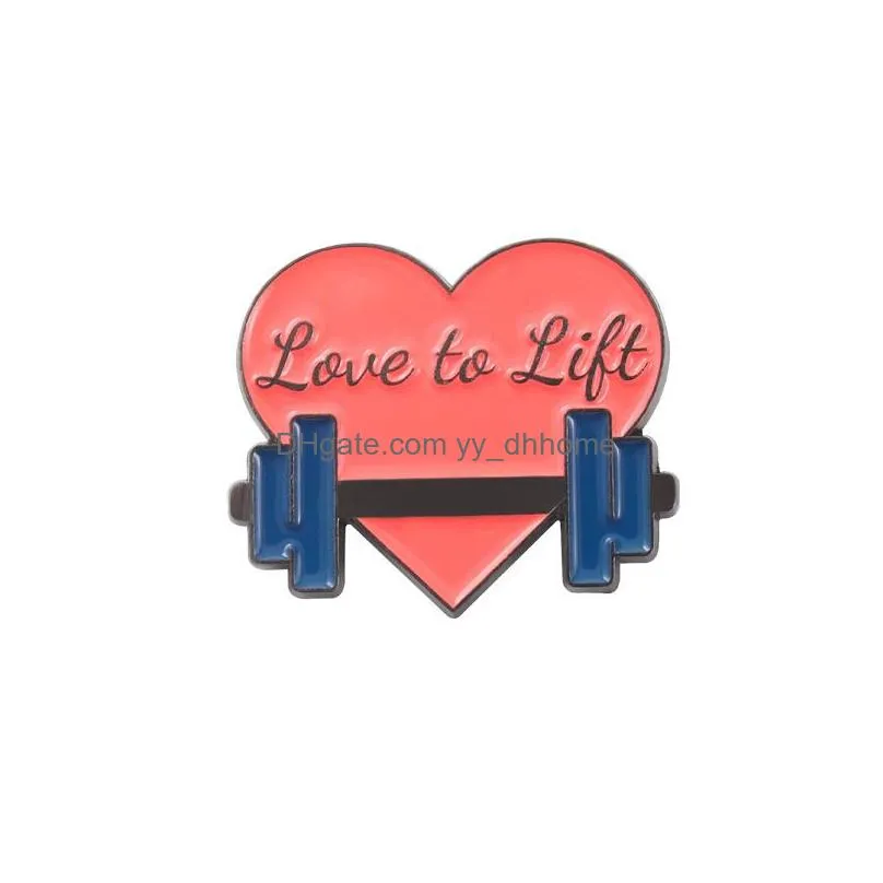 cute barbell enamel pins creative fitness brooches 4pcs /set letter brooch for girls cartoon character shirt badge jewelry gift bag