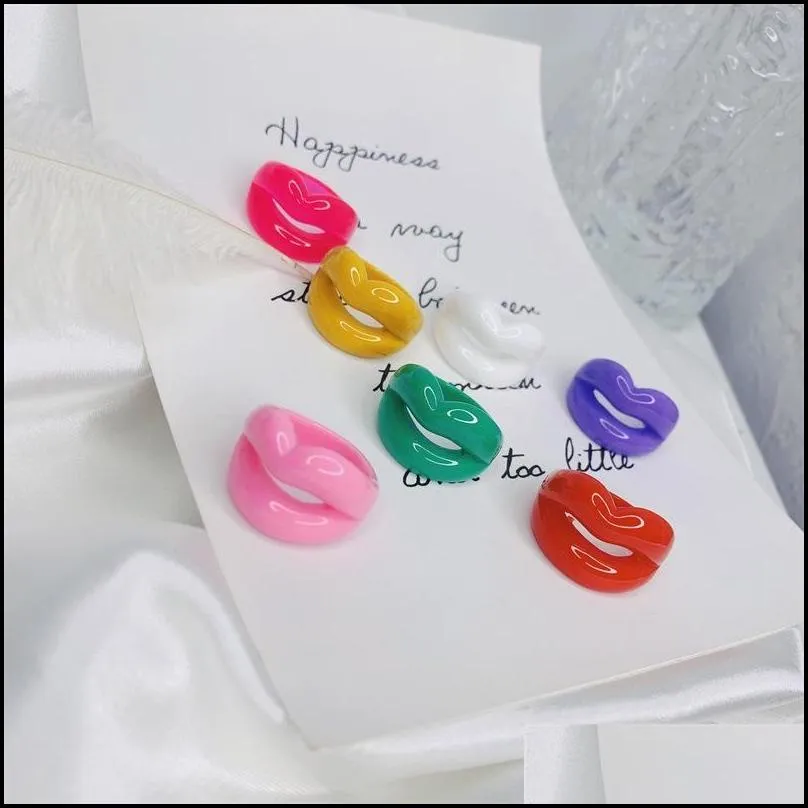 resin lips mouth rings for women girls funny personality designer colored chunky finger acrylic ring jewelry