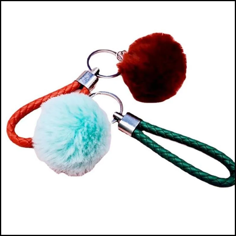 braided rope keychain colorful hairball key ring pendant festive vacation fashion accessories backpack decorative gift