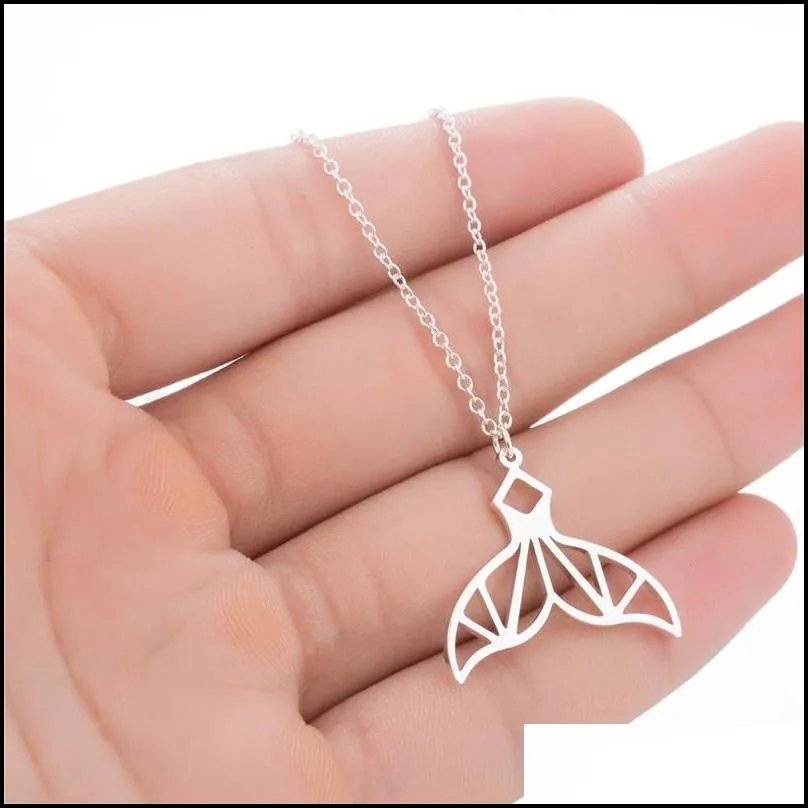 new design stainless steel animal pendant necklace fashion for women whale tail fish nautical charm origami mermaid tails necklaces