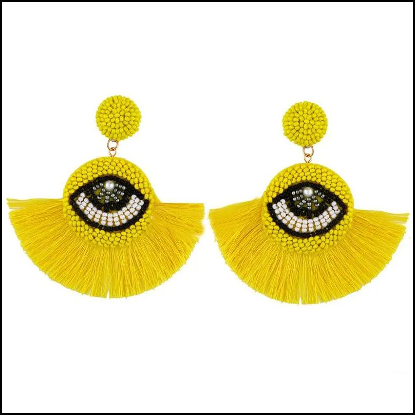 boho tassel earrings for women ethnic evil blue eyes drop earrings crystal bead long fringed dangle earrings wedding jewelry