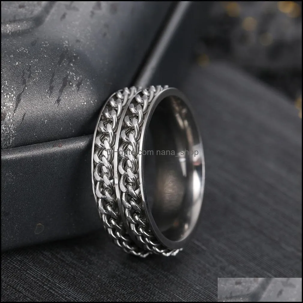 lucky double rotatable chains ring stainless steel spin band rings for men women hip hop fashion jewelry 