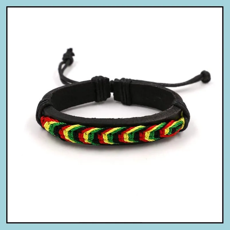 fashion leather bracelet adjustable black red yellow green fourcolor woven rope bracelet jewelry