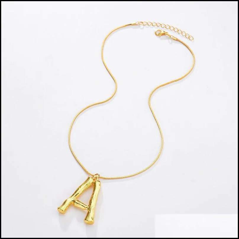 personalized 26 letter initial bamboo necklace for women alphabet pendant name necklace girl gold color snake chain diy jewelry