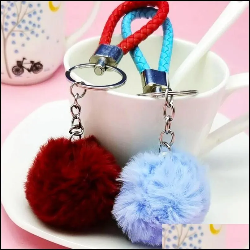 braided rope keychain colorful hairball key ring pendant festive vacation fashion accessories backpack decorative gift