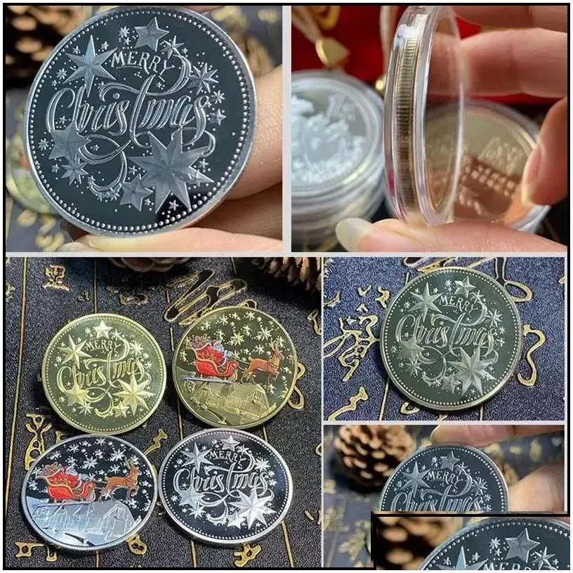arts and crafts crafts christmas commemorative coin party favors personality cartoon santa claus medal collection craft gift 40mm in