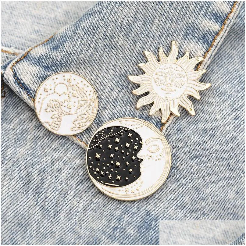 cartoon moon brooch pins funny gold plated creativity alloy enamel brooches for christmas gift sun badges bag shirt pin