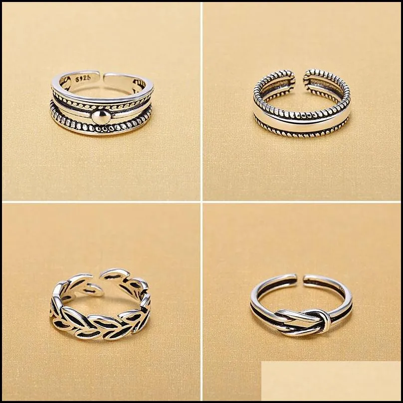 vintage sterling silver hand open finger rings for women antique plated silver metal leaf open ring beach jewelry