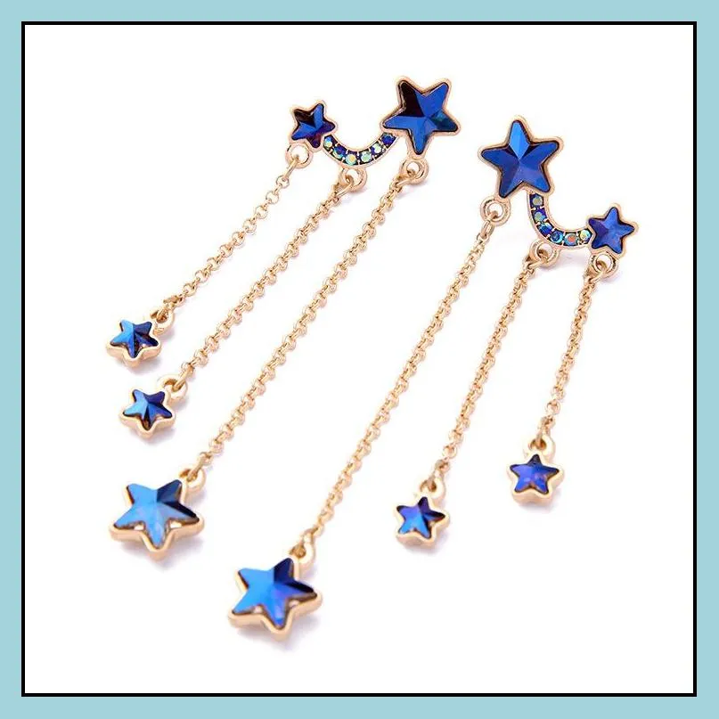  blue stars tassel long earrings delicate alloy vintage drop earring for elegant girls women fashion jewelry