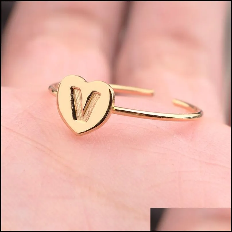 adjustable initial 26 letters heart open rings couple gift romantic cute casual jewelry accessories