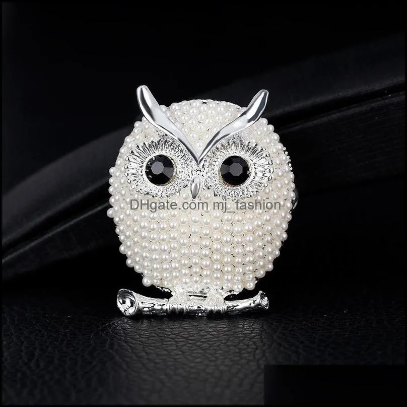 pearl owl brooch pins silver gold bird brooches business suit dress tops corsage for women men fashion jewelry