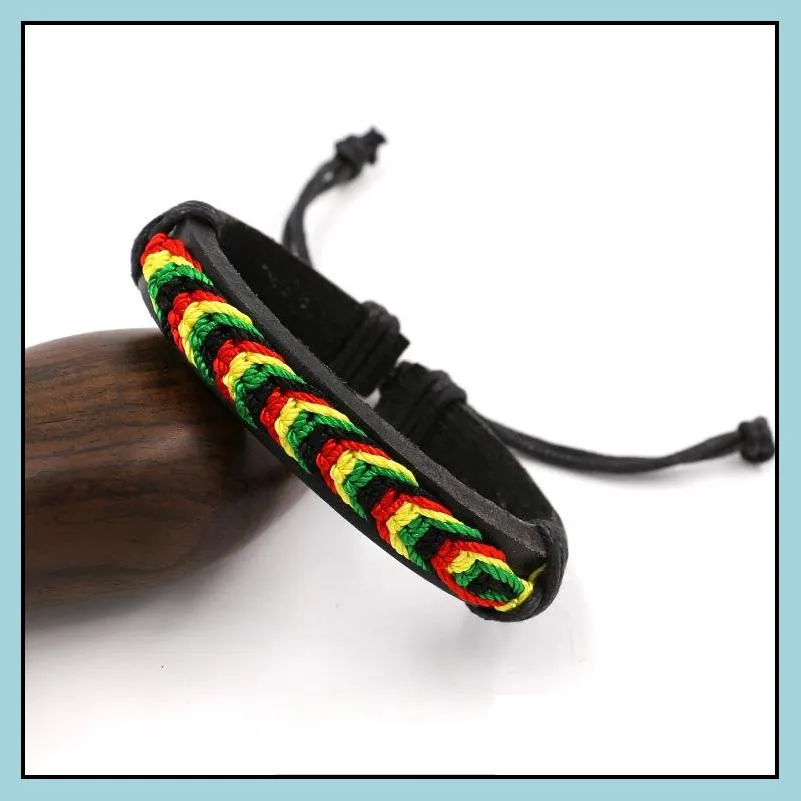 fashion leather bracelet adjustable black red yellow green fourcolor woven rope bracelet jewelry