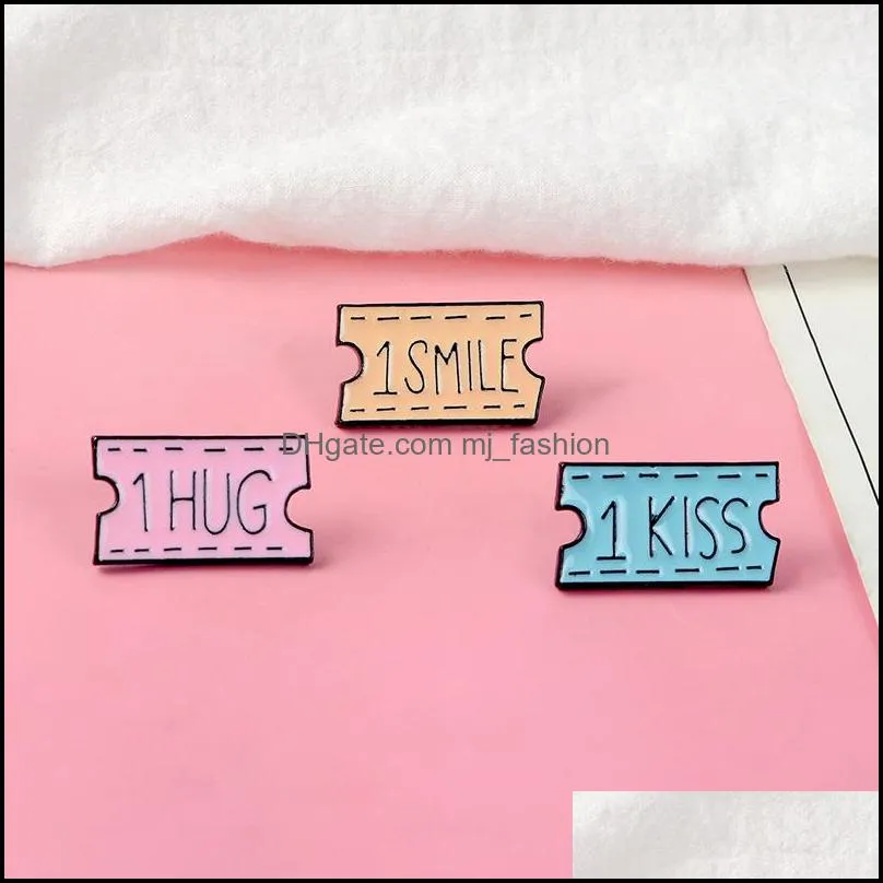 cartoon ticket smile hug brooches pins enamel brooch lapel pin badge fashion jewelry for women girls