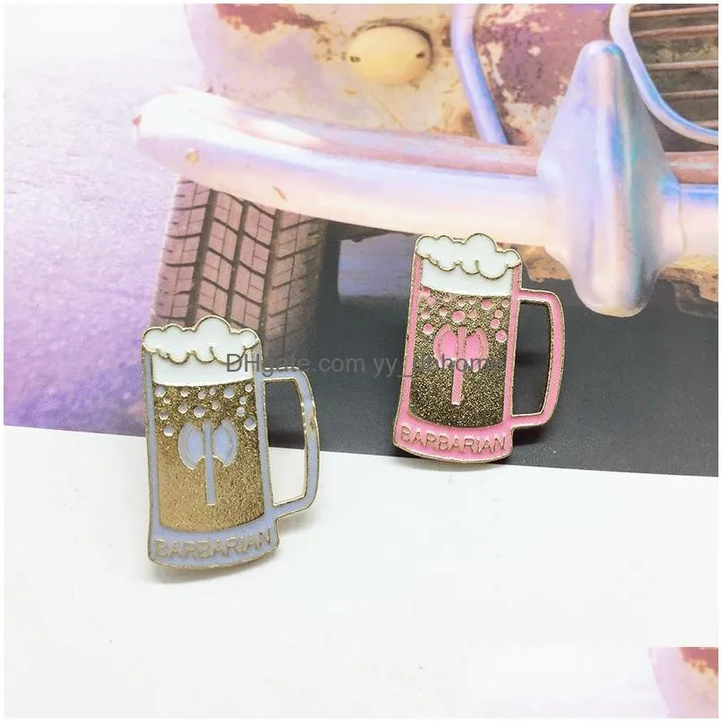 fashion creative beer mug brooches for women gold plated lapel pins little girls funny cup enamel paint badges denim shirt gift bag accessories collar