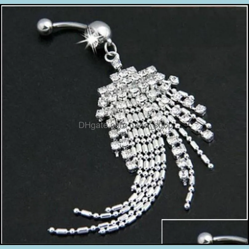 stainless steel diamond tassel belly ring fashion sexy crystal pierced navel bell button rings women fashion jewelry