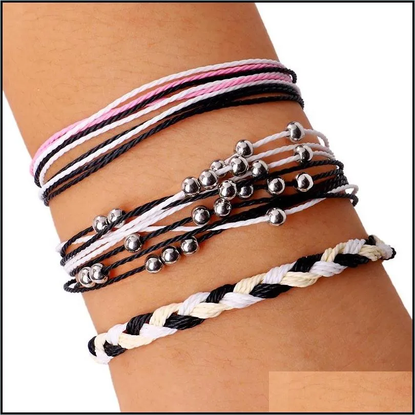 fashion multilayer wax rope bracelet set bohemia jewelry small bead charm bracelets bangles for girl women jewelry