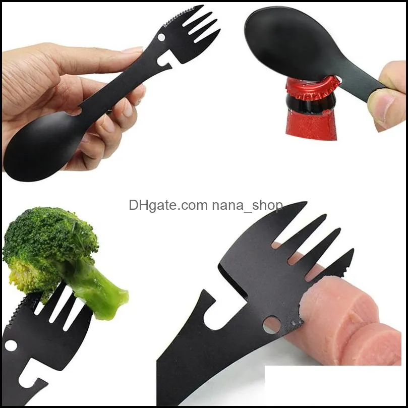 multi function fork spoon bottle opener hand tool stainless steel outdool survival edc tableware hand tool