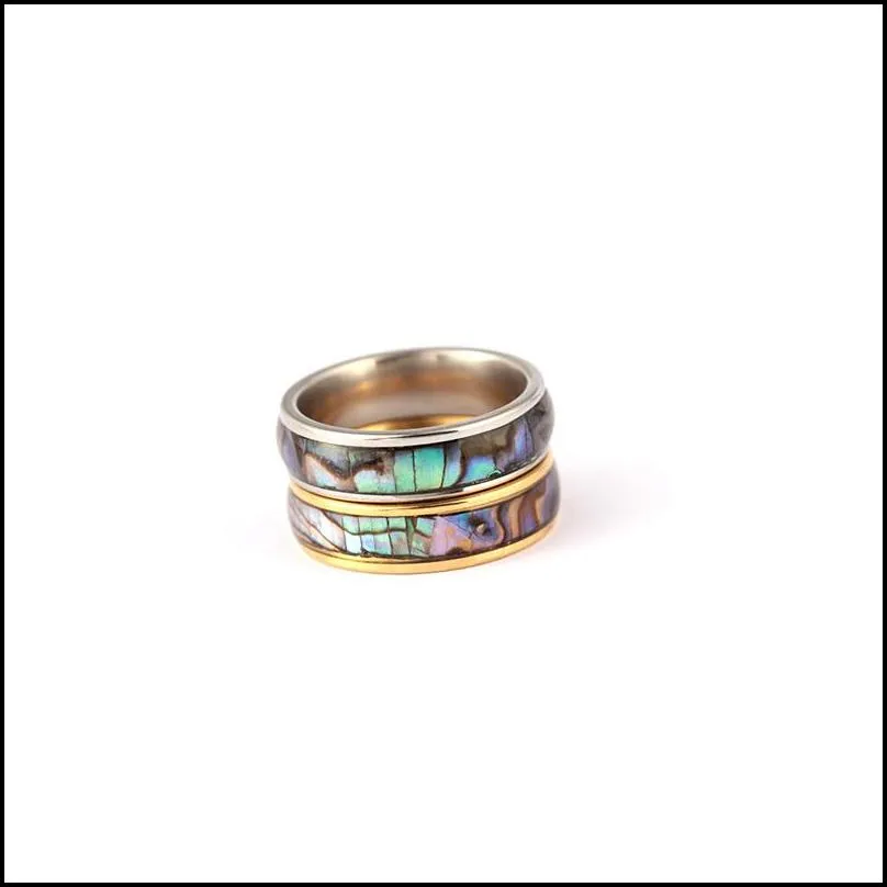 shellhard abalone shell lovers couples ring stainless steel finger rings wedding bands for men women comfort fit size 612 jewelry