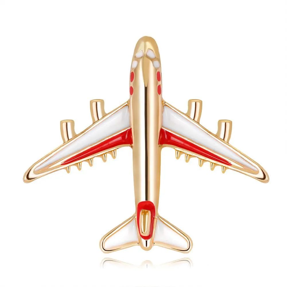 gold enamel airplane brooches fashion plane corsage scarf buckle dress business suit brooch women men fashion jewelry