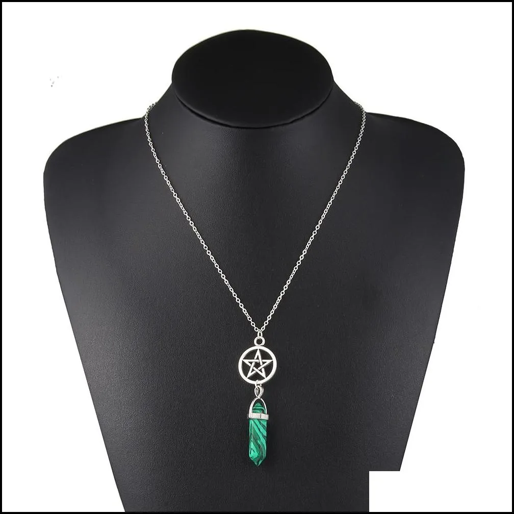 amethysts quartz crystal bullet necklace bohemia hexagonal healing jewelry natural stone pendant necklaces chakra jewellry