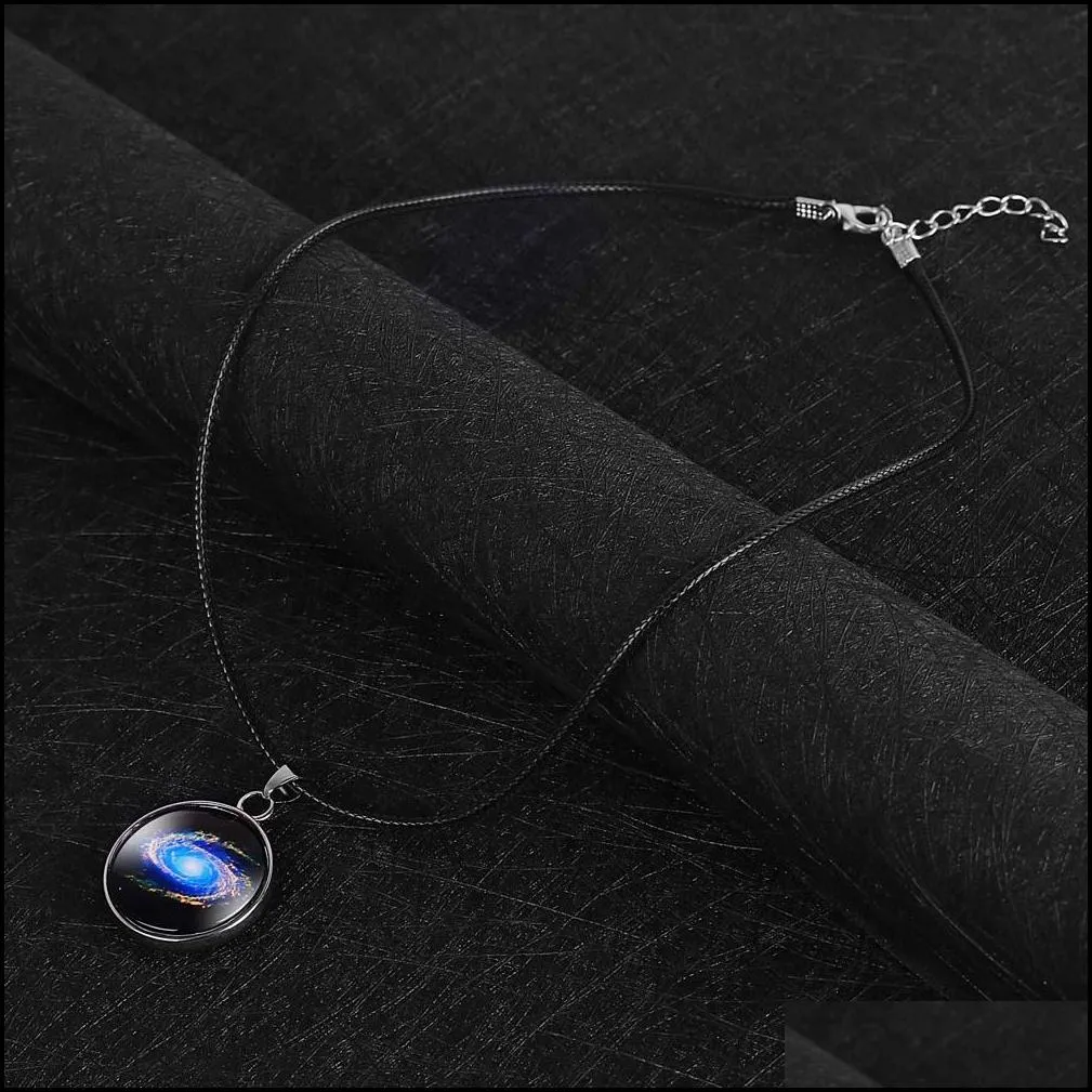 new arrival nebula space universe galaxy necklace glass cabochon choker pendant leather rope chain necklaces for women wholesale