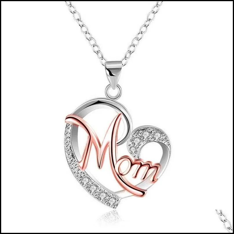 fashion heart shape letter mom pendant necklaces high quality mothers birthday jewelry pendant best gift for mother