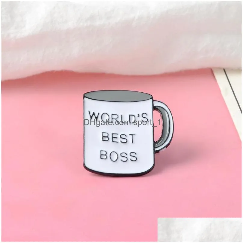 ins creative cup funny brooches cartoon letter world boss enamel pins alloy brooch for girls denim shirt badge jewelry christmas gift friend bag