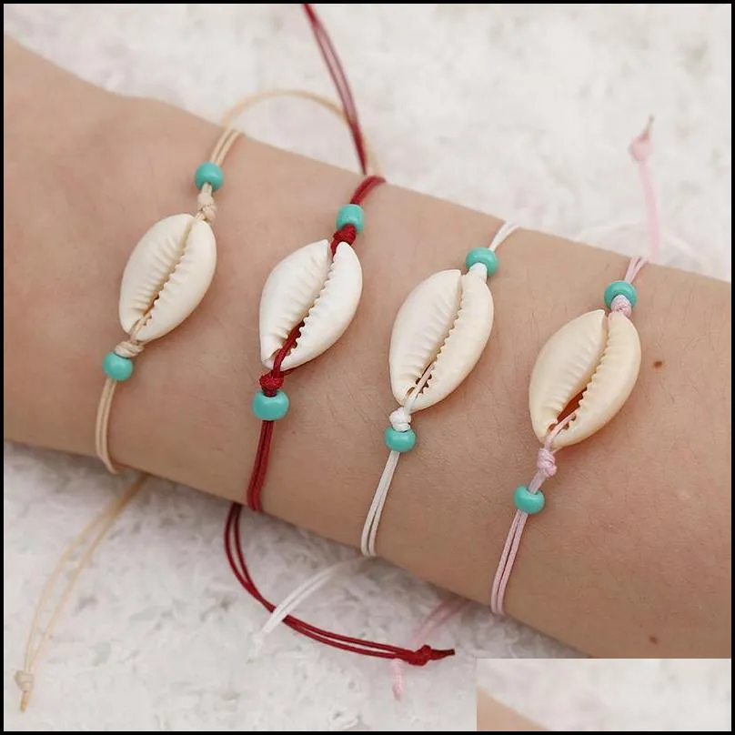 bohemian sea natura shell beach charm bracelet adjustable rope unisex handmade braided bracelets for men women personality jewerly with