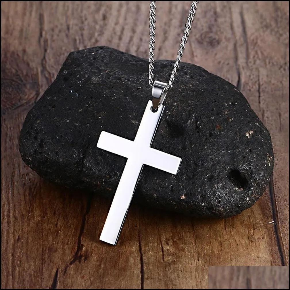 fashion stainless steel cross necklace for men women gold silver black link chain jesus cross pendant necklaces prayer jewelry