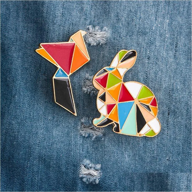 cartoon colorful geometric paper cranes brooch pins funny enamel brooches for girls gift jewelry badges bag clothes accessories shirt