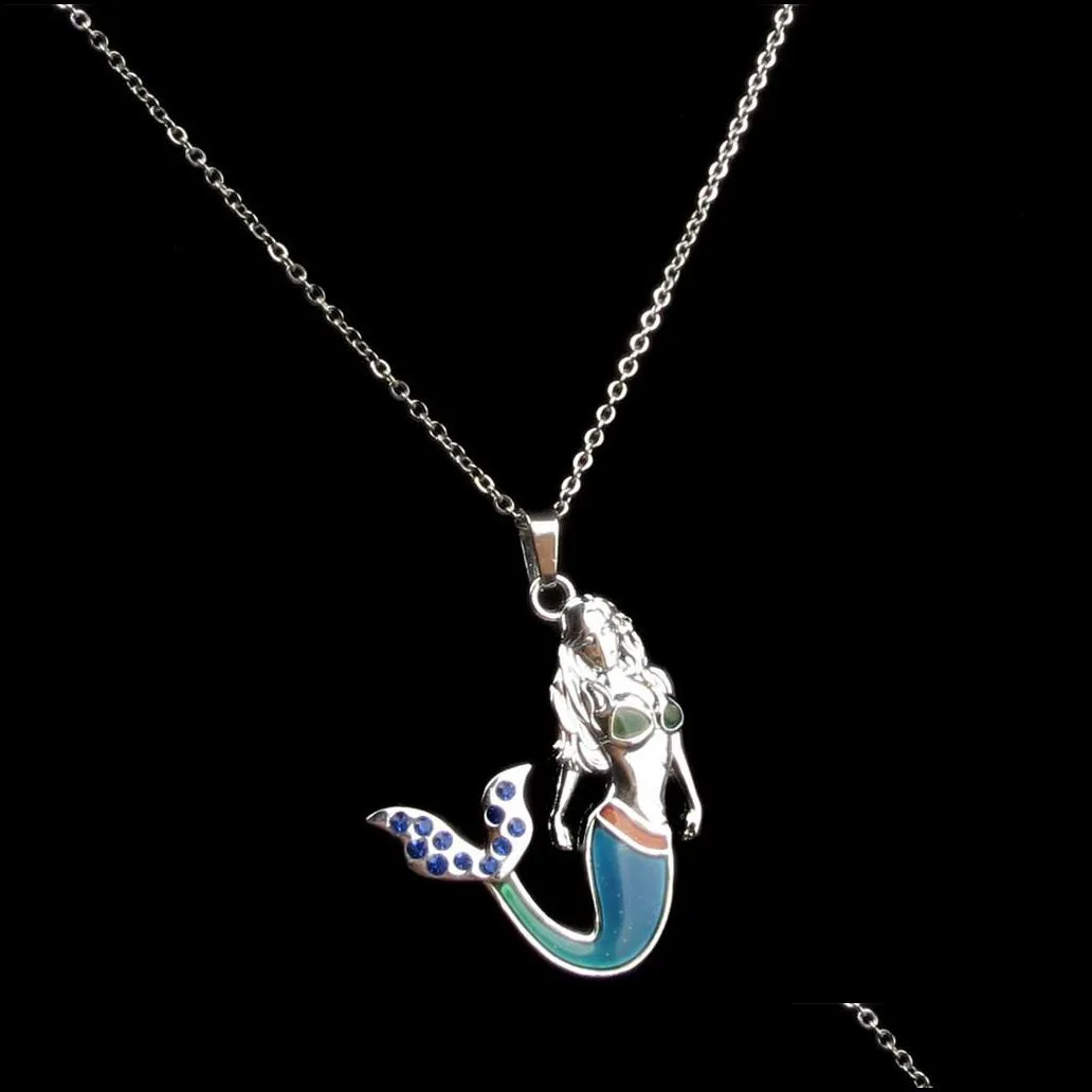 fashion mermaid necklace shimmery blue crystal silver chain seamaid pendant necklace for elegant girls women jewelry gifts for