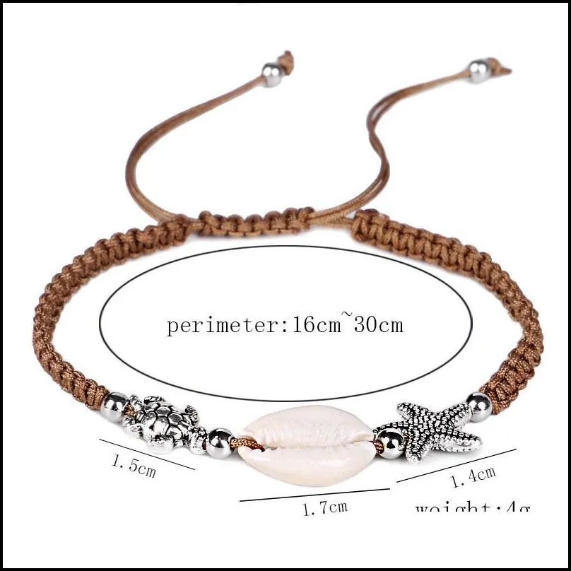 handmade woven starfish bracelet knitting sea turtle braided bracelet women men shell bracelet jewelry