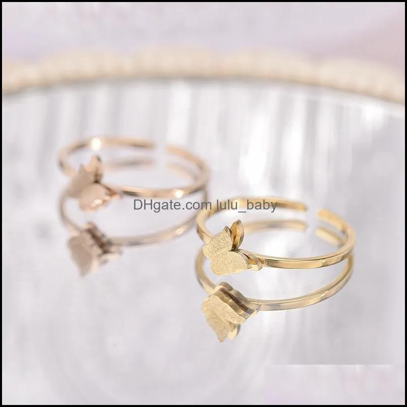 stainless steel 18k gold plated ring band girls butterfly charm rings womans ring fine fashion jewelry gift