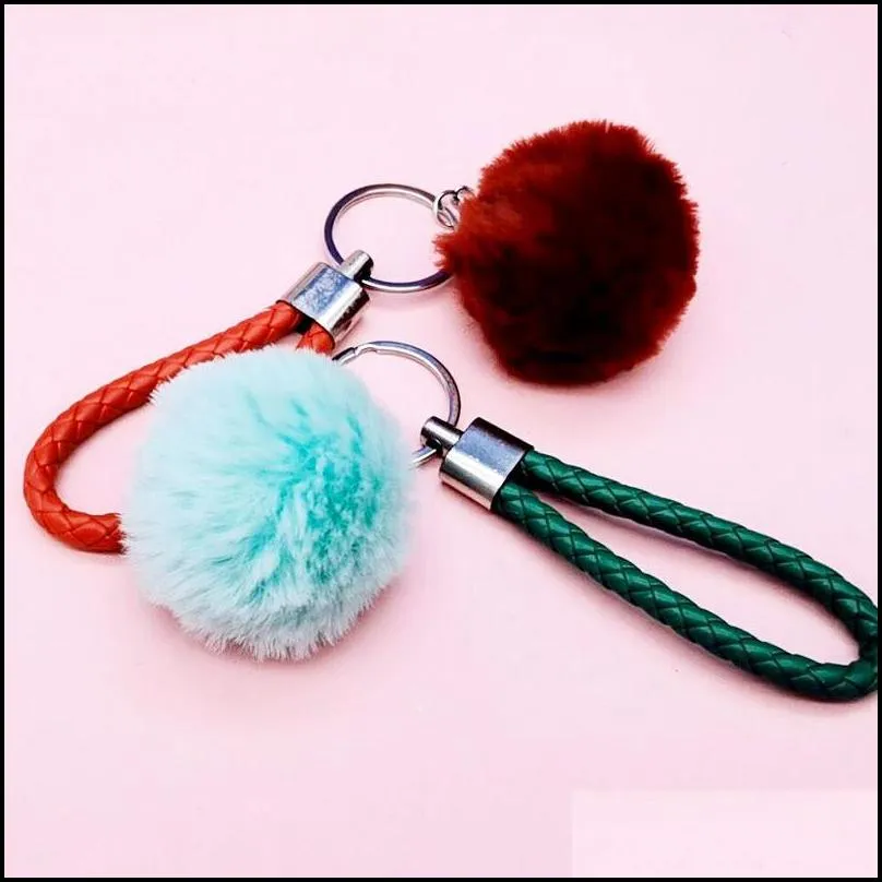 braided rope keychain colorful hairball key ring pendant festive vacation fashion accessories backpack decorative gift