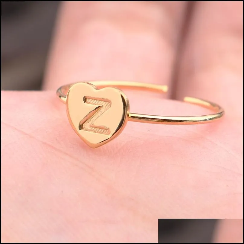 adjustable initial 26 letters heart open rings couple gift romantic cute casual jewelry accessories